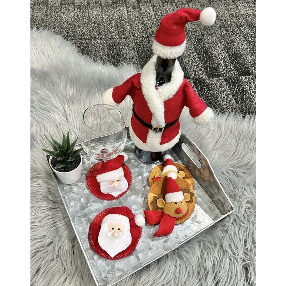 Holiday Santa Reindeer Wine Bottle/Stemware Decor Set - Picture 1 of 3